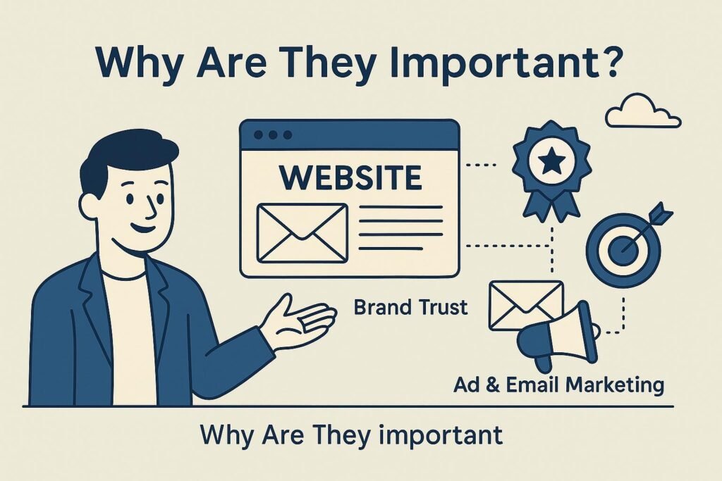 A flat-style digital illustration showing the relationship between a website and a sales funnel, symbolizing brand trust on one side and customer conversion flow on the other, connected together.